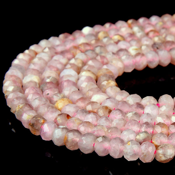 Natural Madagascar Rose Quartz Gemstone Grade AA 5X3MM Micro Faceted Rondelle Loose Beads 15 inch Full Strand (80018109-P87)