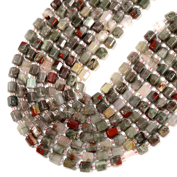 Natural African Blood Stone Gemstone Faceted Round Tube Hexagon 10X8MM Loose Beads (D721)