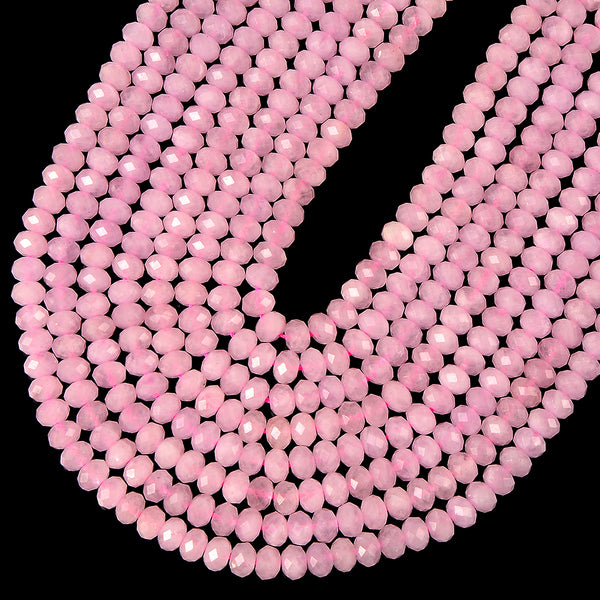 Natural Madagascar Rose Quartz Gemstone Grade AA Micro Faceted Rondelle 6X4MM 8X6MM Loose Beads (D716)