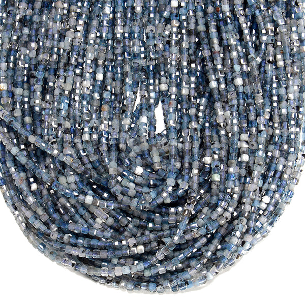 Natural Aquamarine Gemstone Grade AA Faceted Diamond Cut Cube 2MM Loose Beads 15 inch Full Strand (80020694-P119)