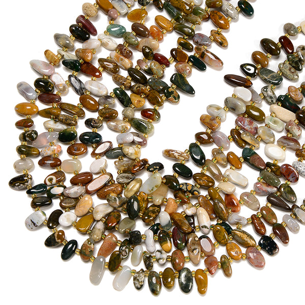 Natural Ocean Agate Gemstone Stick Pebble Chip 9-17MM Loose Beads (D713)