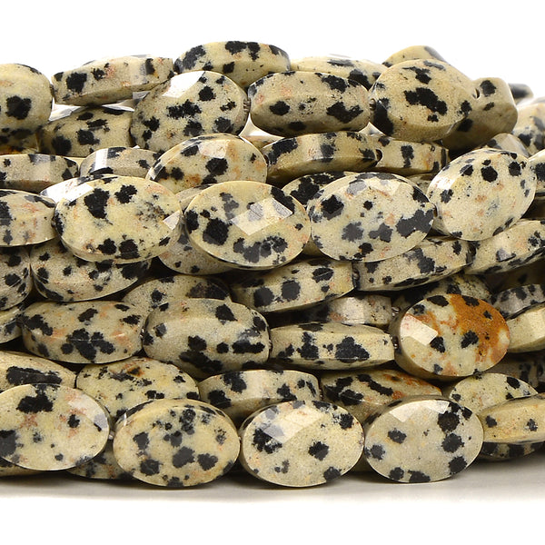Natural Dalmatian Jasper Gemstone Micro Faceted Oval 8X6MM 11X7MM Loose Beads 7.5inch Half Strand (D719)