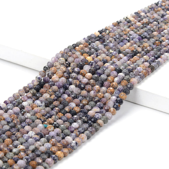 Natural Tiffany Stone Purple Fluorite in White Opal Gemstone Grade A 4MM Micro Faceted Round Loose Beads 15 inch Full Strand (80018258-P100)