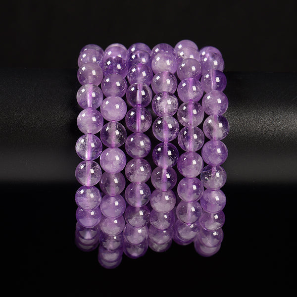 Natural Lavender Amethyst Gemstone Round Bracelet 8MM 7.5 inch Strand (80020981-S54)
