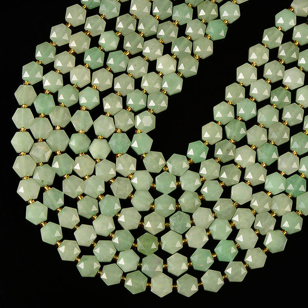 Natural Green Aventurine Gemstone Micro Faceted Hexagon Star 11MM Loose Beads 7.5 inch Half Strand (80021527-D722)