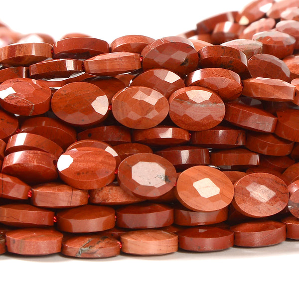 Natural Red Jasper Gemstone Micro Faceted Oval 8X6MM Loose Beads 7.5 inch Half Strand (80021472-D717)