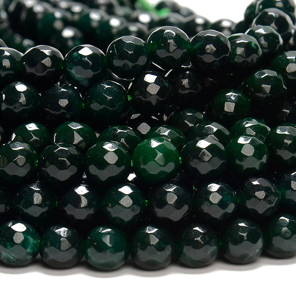 Dark Green Jade Gemstone Faceted Round 6MM 8MM Loose Beads (D633)