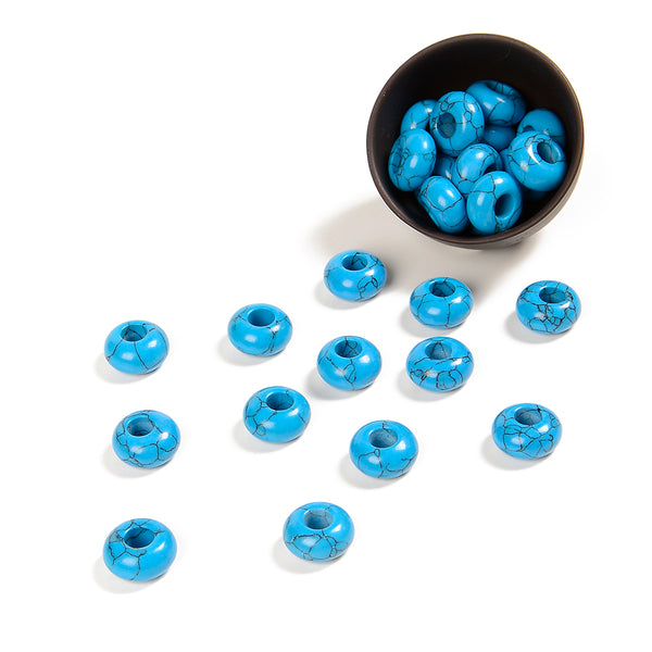 Turquoise Gemstone Large Hole Beads Rondelle Donut 14MM BULK LOT 2,6,12,24,50 Beads (80021206-S62)