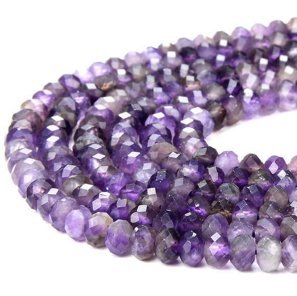 Natural Amethyst Gemstone Grade A Micro Faceted Rondelle 5X4MM Loose Beads (P87)