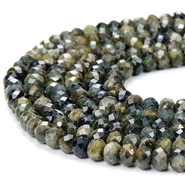 Natural Dark Green Tourmaline Gemstone Grade A 5X3MM Micro Faceted Rondelle Loose Beads 15 inch Full Strand (80018107-P87)