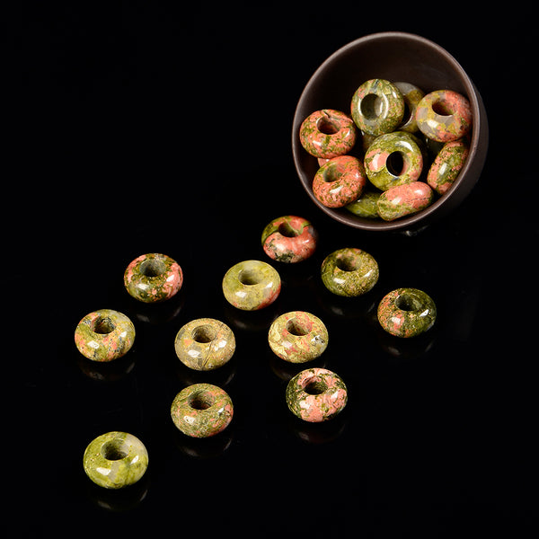 Natural Unakite Gemstone Large Hole Beads Rondelle Donut 14MM BULK LOT 2,6,12,24,50 Beads (80021200-S62)
