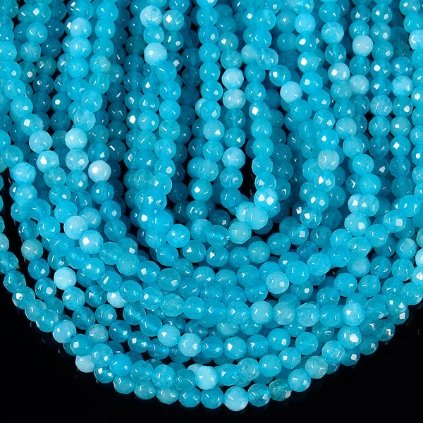 Aqua Blue Jade Gemstone Facetecd Round 6MM Loose Beads (D631)