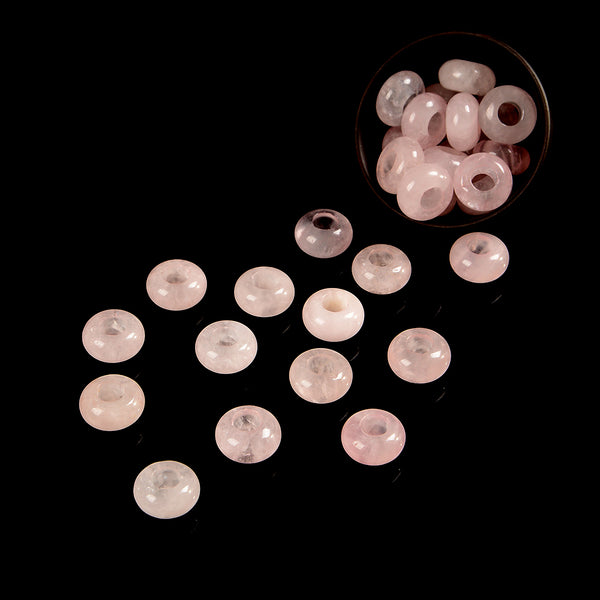 Natural Rose Quartz Gemstone Large Hole Beads Rondelle Donut 14MM BULK LOT 2,6,12,24,50 Beads (80021199-S62)