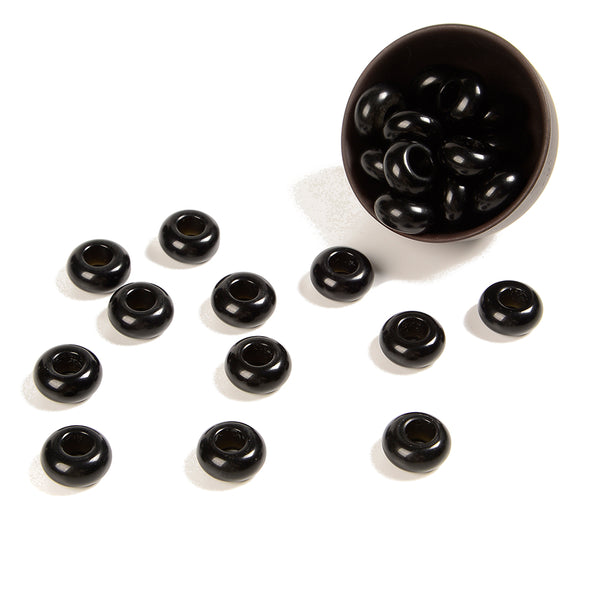 Natural Black Agate Gemstone Large Hole Beads Rondelle Donut 14MM BULK LOT 2,6,12,24,50 Beads (80021194-S63)