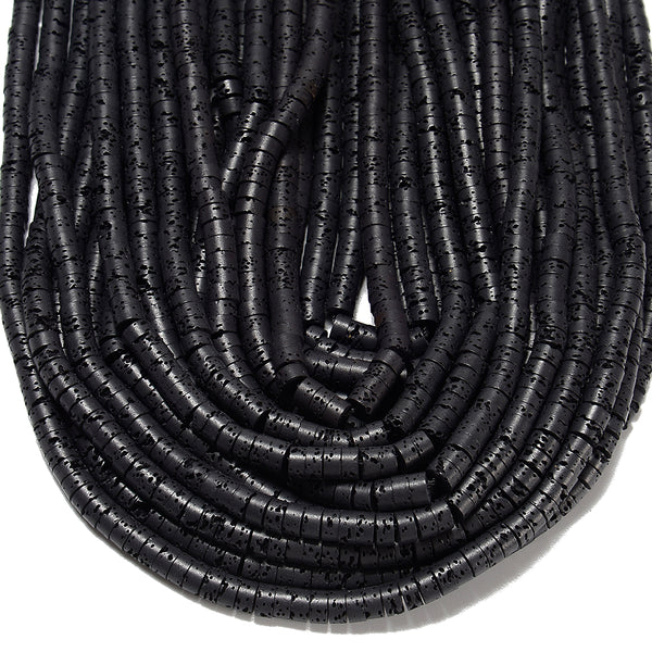 Natural Black Lava Gemstone Rondelle Heshi Slice 4X2MM 6X3MM Loose Beads (D646)