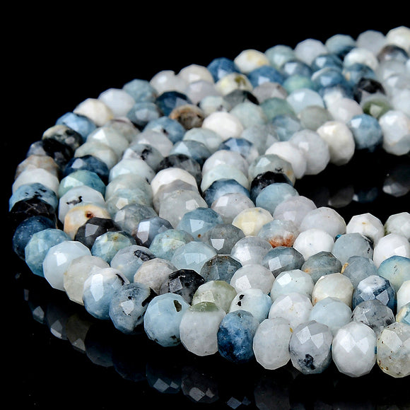 Natural Aquamarine Gemstone Micro Faceted Rondelle 7X5MM Loose Beads (P90)