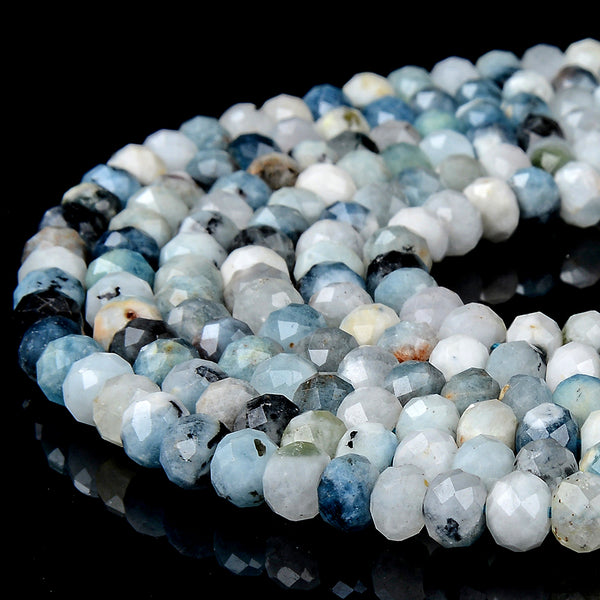 Natural Aquamarine Gemstone Micro Faceted Rondelle 7X5MM Loose Beads (P90)
