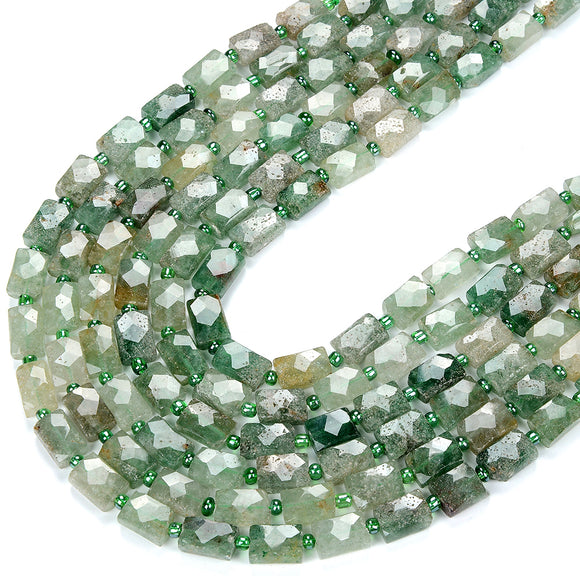 Natural Green Lepidolite Gemstone 10X14MM Micro Faceted Rectangle Loose Beads (D418)