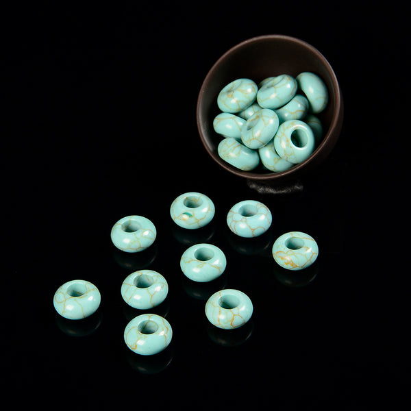 Turquoise Gemstone Large Hole Beads Rondelle Donut 14MM BULK LOT 2,6,12,24,50 Beads (80021207-S62)