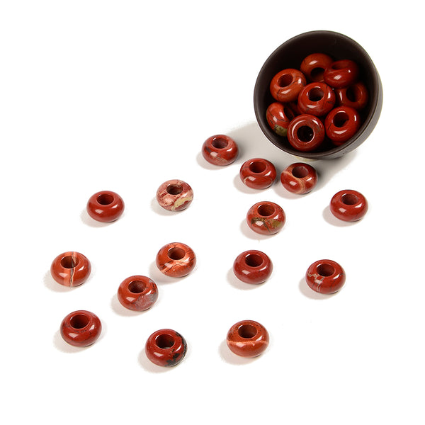 Natural Brecciated Red Jasper Gemstone Large Hole Beads Rondelle Donut 14MM BULK LOT 2,6,12,24,50 Beads (80021182-S63)