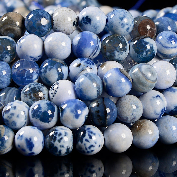 Blue White Fire Agate Gemstone Round 6MM 8MM 10MM 12MM Loose Beads (D703)