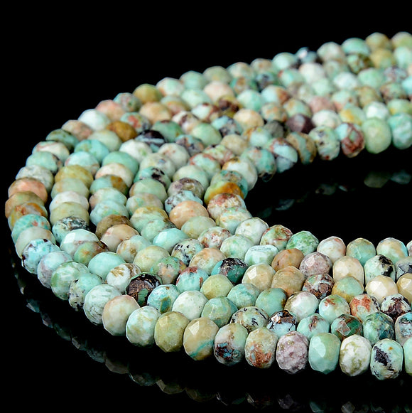 Natural Peruvian Turquoise Gemstone Grade A Micro Faceted Rondelle 4X3MM Loose Beads (P89)