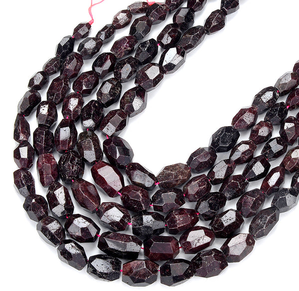 Natural Red Garnet Gemstone 8X12-14X20MM Gradated Nugget Faceted Loose Beads 16 inch Full Strand (80018058-D465)