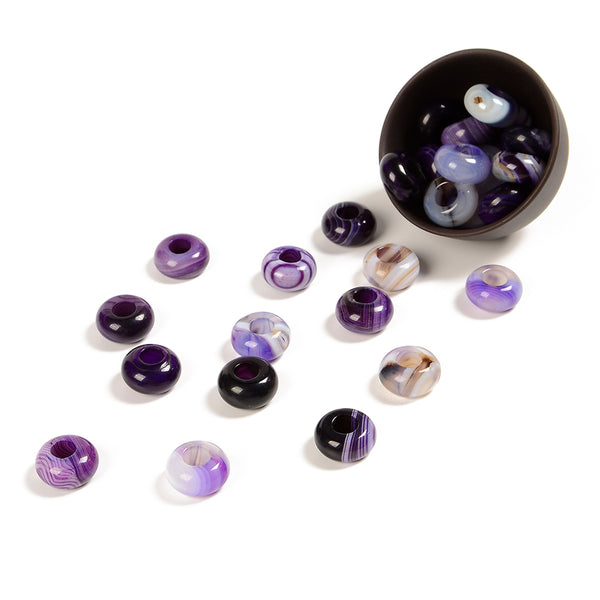 Purple Lace Agate Gemstone Large Hole Beads Rondelle Donut 14MM BULK LOT 2,6,12,24,50 Beads (80021187-S63)