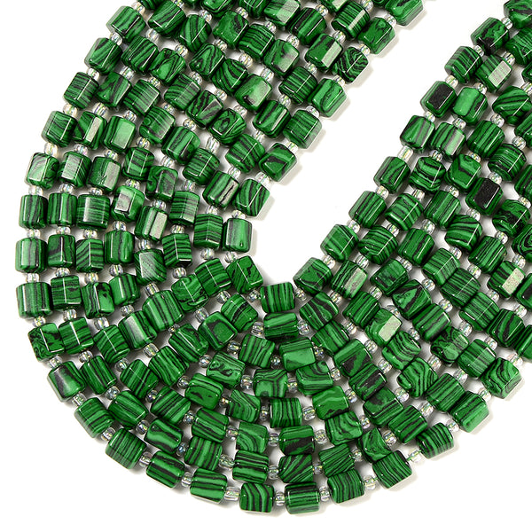 Malachite Gemstone Faceted Round Tube Hexagon 10X8MM Loose Beads (D723)