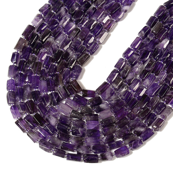 Natural Amethyst Gemstone Faceted Cylinder Round Tube 12x8MM Loose Beads (D663 )