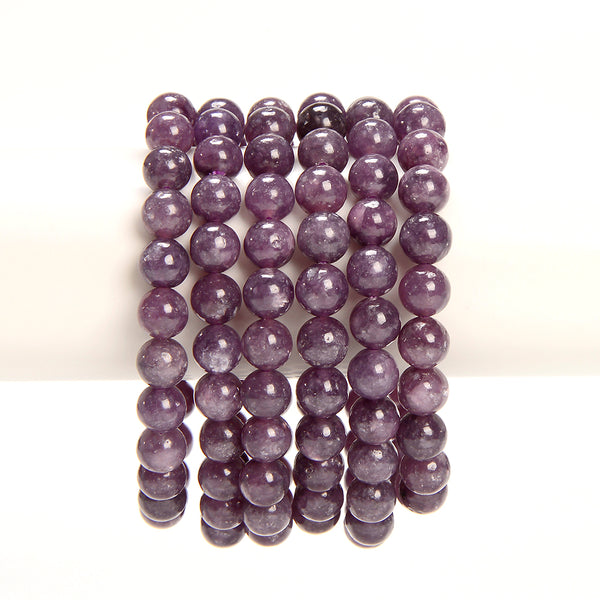 Natural Purple Lepidolite Gemstone Grade AAA Round Bracelet 6MM 8MM 7.5 inch Strand (S56)