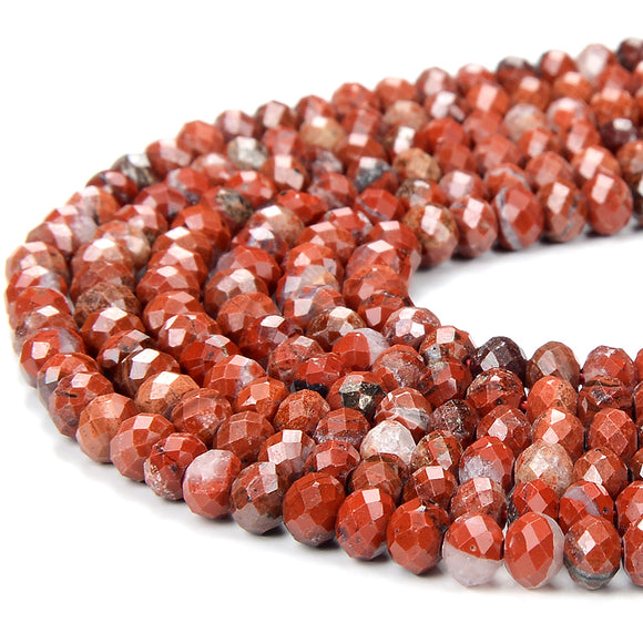 Natural Red White Brecciated Jasper Gemstone Grade A Micro Faceted Rondelle 3X2MM 4X3MM Loose Beads (P88)