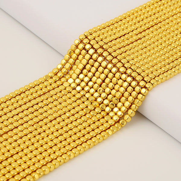 4X4MM Titanium Gold Hematite Gemstone Rounded Cube Loose Beads 15.5 inch Full Strand (80021664-840)