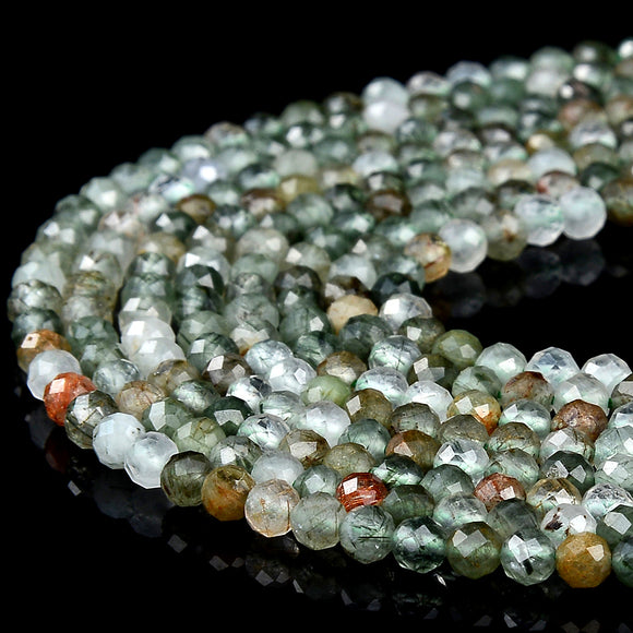 Natural Green Rutilated Quartz Gemstone Grade AAA 3MM Micro Faceted Round Loose Beads 15 inch Full Strand (80018201-P95)