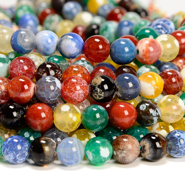 Multi Color Fire Agate Gemstone Round 6MM 8MM 10MM 12MM Loose Beads (D702)