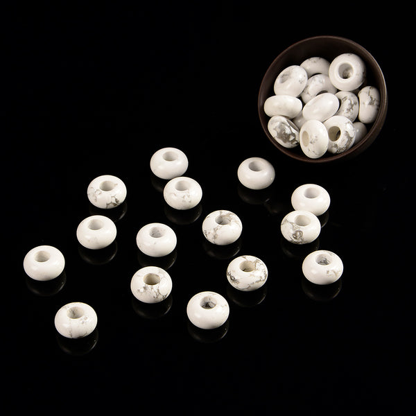 Natural Natural Howlite Gemstone Large Hole Beads Rondelle Donut 14MM BULK LOT 2,6,12,24,50 Beads (80021213-S62)