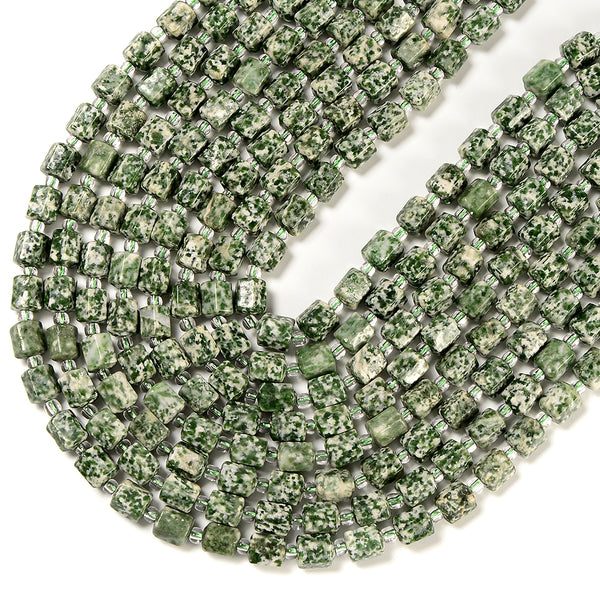 Natural Green Spot Jasper Gemstone Faceted Round Tube Hexagon 10X8MM Loose Beads (D723)