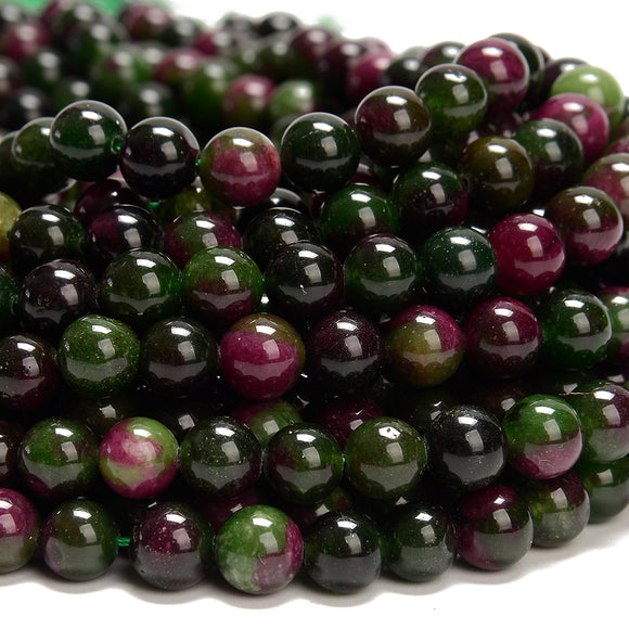 Red Green Jade Gemstone Round 8MM Loose Beads 14.5 inch Full Strand (80020098-D619)