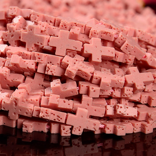 Pink Lava Gemstone Cross 11X9MM Loose Beads (D649)