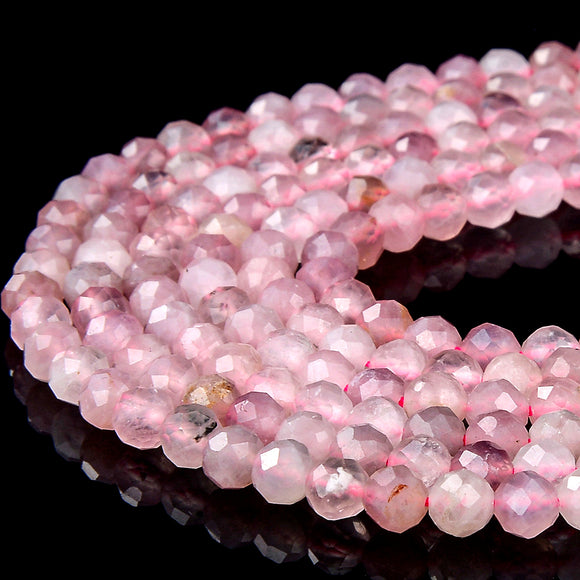 Natural Madagascar Rose Quartz Gemstone Grade AAA 4MM Micro Faceted Round Loose Beads 15 inch Full Strand (80018185-P94)