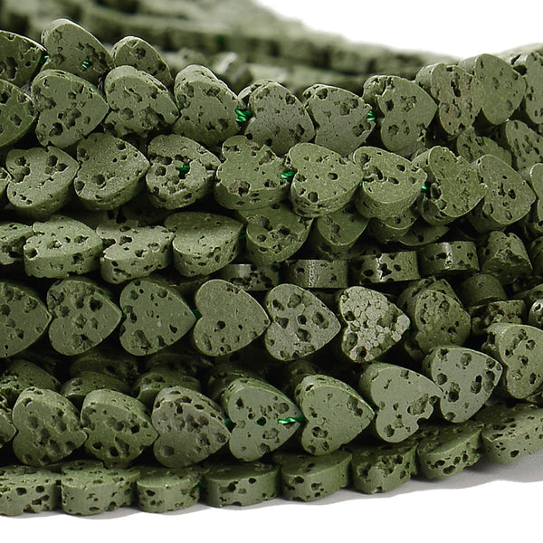 Dark Green Lava Gemstone Love Heart 6MM Loose Beads (D643)
