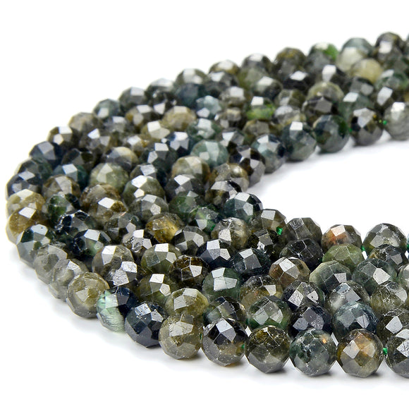 Natural Dark Green Tourmaline Gemstone Grade AA Micro Faceted Round 5MM Loose Beads (P97)