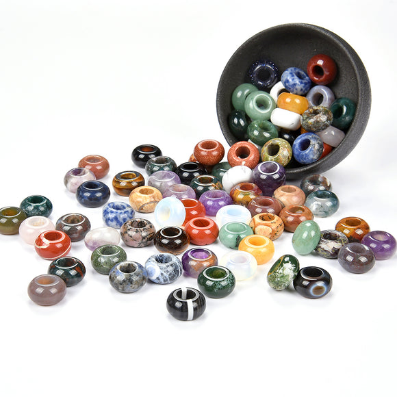 Natural Mixed Stone Gemstone Rondelle 12MM 14MM Large Hole Beads 12 Beads (S23)