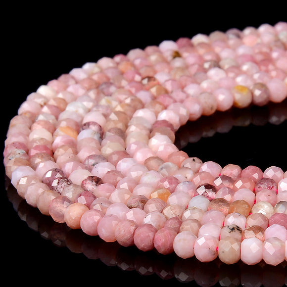 Natural Peruvian Pink Opal Gemstone Grade AA 4X3MM Micro Faceted Rondelle Loose Beads 15 inch Full Strand (80018108-P87)