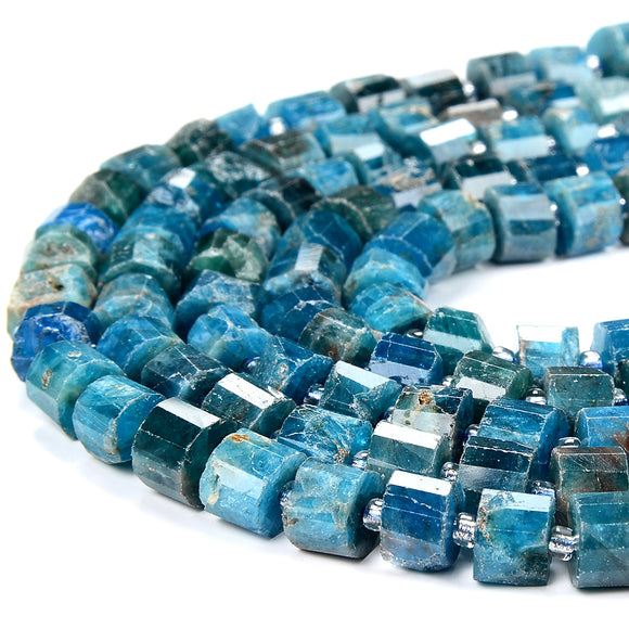 Natural Blue Apatite Gemstone Faceted Cylinder Wheel Tube 5X4MM 7X6MM 8X5MM 9X6MM 10X7MM Loose Beads (D417)