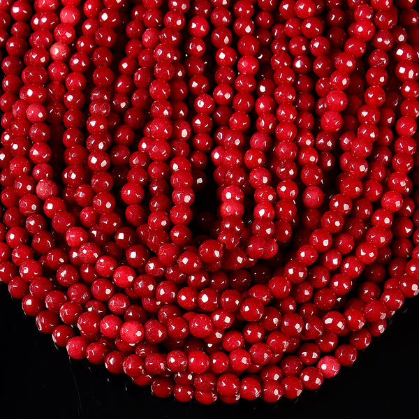 Coral Red Jade Gemstone Facetecd Round 6MM Loose Beads (D630)