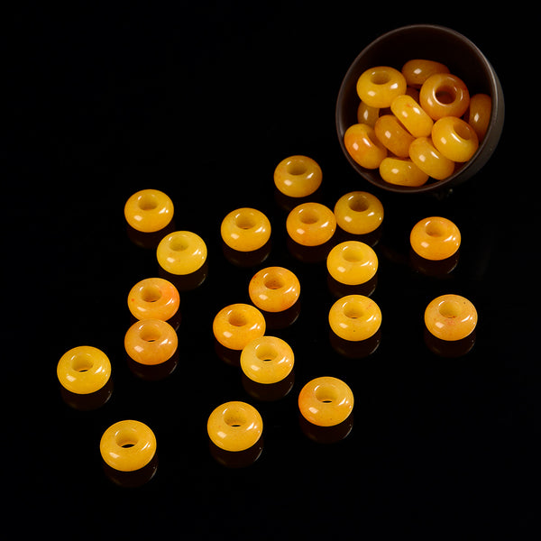 Natural Yellow Jade Gemstone Large Hole Beads Rondelle Donut 14MM BULK LOT 2,6,12,24,50 Beads (80021202-S62)