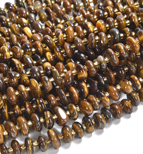 Natural Yellow Tiger Eye Gemstone Pebble Nugget Freeform Rondelle 8-10MM Loose Beads (D559)