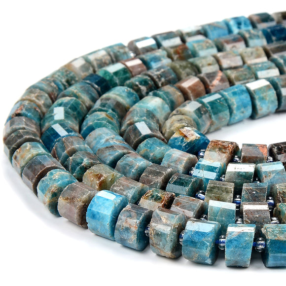 Natural Blue Apatite Gemstone Faceted Cylinder Wheel Tube 8X5MM 9X6MM Loose Beads (D416)