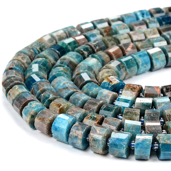 Natural Blue Apatite Gemstone Faceted Cylinder Wheel Tube 8X5MM 9X6MM Loose Beads (D416)